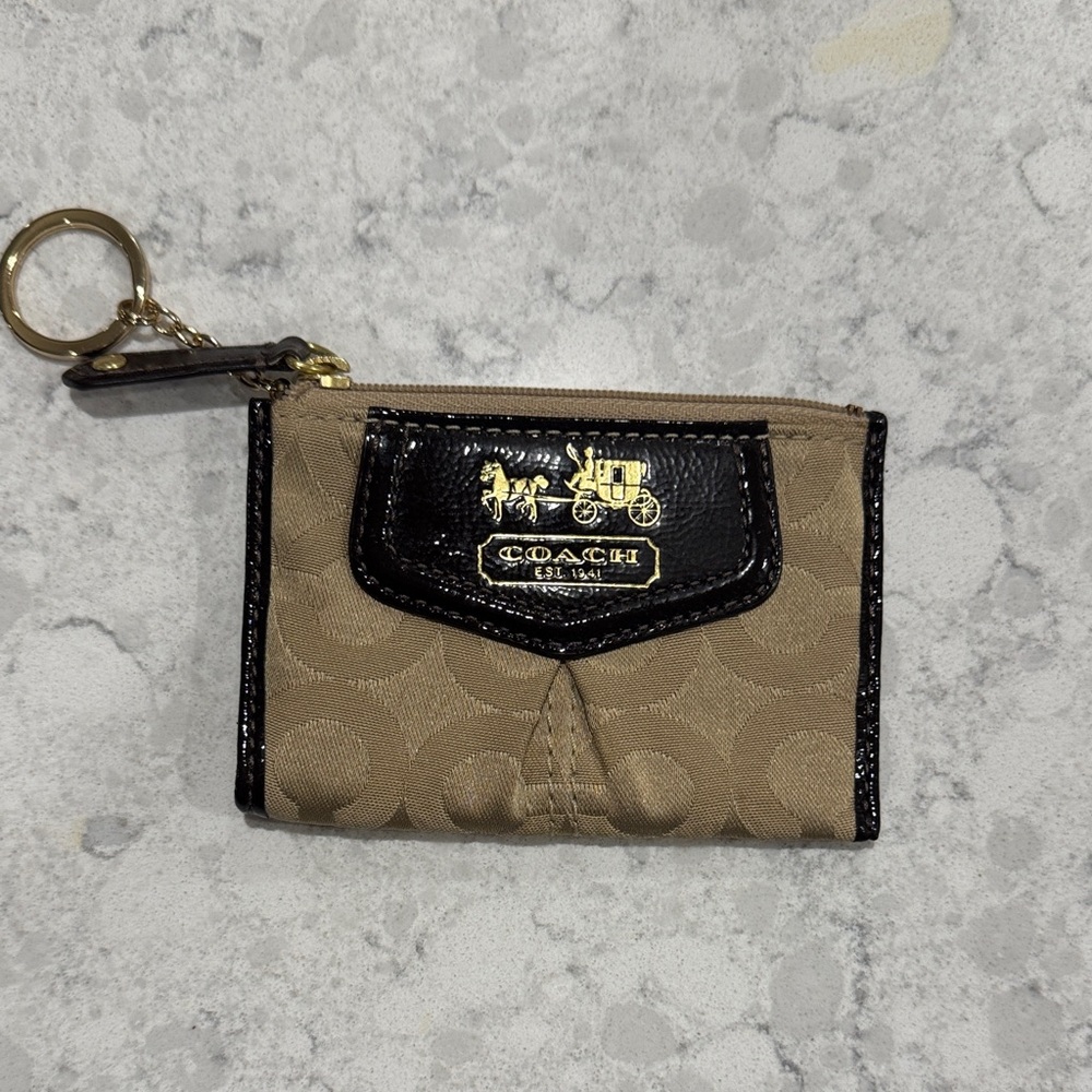 Coach Beige and Black Signature Keychain Pouch